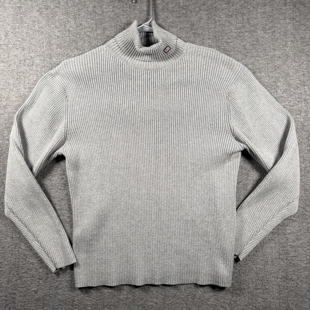 VTG Polo Jeans Co Ralph Lauren Sweater Womens XL Gray Mock Neck Cotton Ribbed